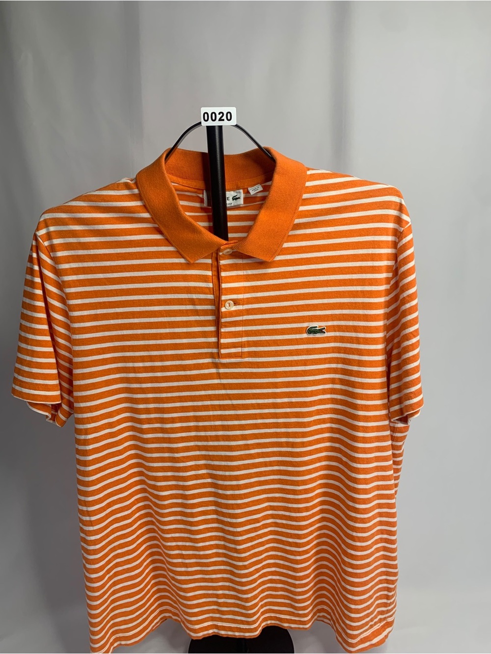 Lacoste Orange and White Striped Polo